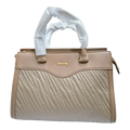 Sheonn Aimeely beige faux leather structured handbag with a quilted textured front and gold-toned hardware.