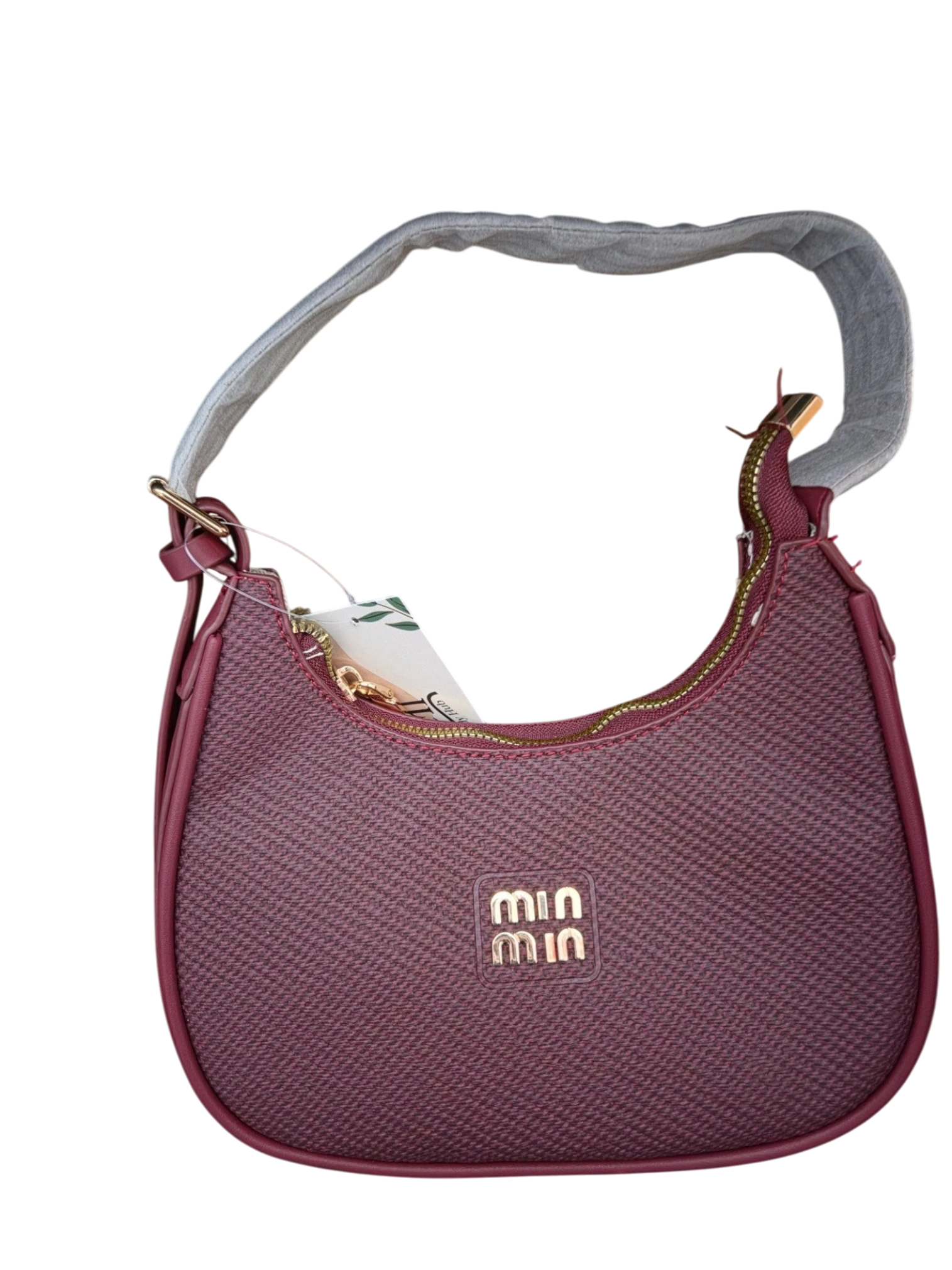Sheonn burgundy textured hobo shoulder bag with gold-tone hardware and zipper closure.