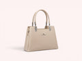 Sheonn DUOYU&ANTS beige textured faux leather structured top handle handbag with silver hardware