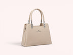 Sheonn DUOYU&ANTS beige textured faux leather structured top handle handbag with silver hardware