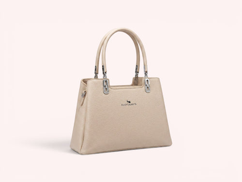 Sheonn DUOYU&ANTS beige textured faux leather structured top handle handbag with silver hardware