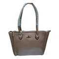 Sheonn KRAZYKAT brown synthetic leather shoulder tote handbag with metallic logo and reinforced straps.