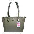 Sheonn olive-green KRAZYKAT synthetic leather tote bag with metallic hardware and protective handle wrapping.