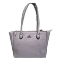 Sheonn KRAZYKAT lavender synthetic leather tote handbag with silver hardware and top-zip closure.