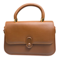 Sheonn tan faux leather structured top-handle handbag with gold-toned hardware and a minimalist central clasp.